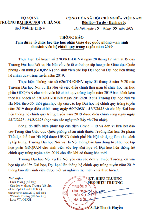 1094 TB DHNV TB tam dung to chuc hoc GDQPAN cho DHCQ va LT 2019 001